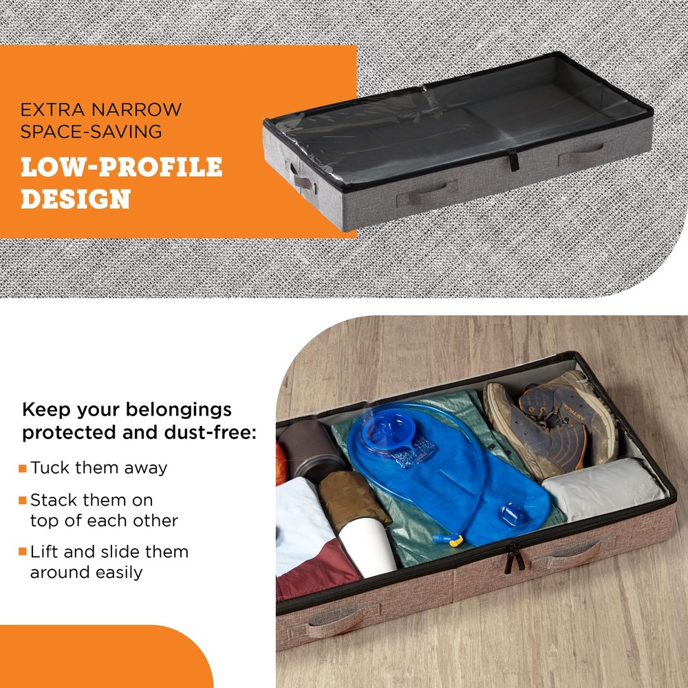 storageLAB Under Bed Storage Containers, Low 2 Pack, Profile, Grey