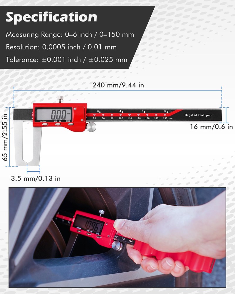 Brake Rotor Measuring Tool, Digital Caliper for Disc Brake Thickness, Wheels-...