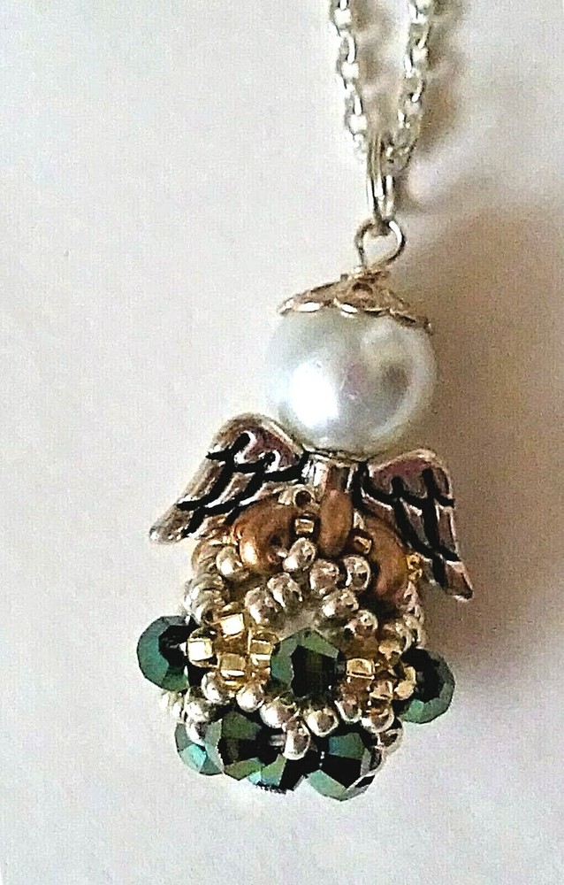Handmade 3D Green Silver Angel Necklace