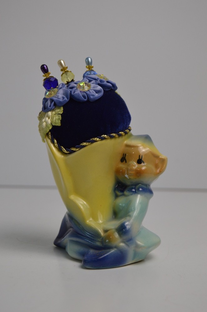 Vintage MCM Elf Pixie Kitschy Sewing Pincushion Repurposed Planter Craft
