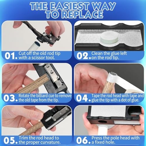 Billiards Pool Cue Tip Shaper, Pool Cue Tips Replacement Kit, Black 10 in 1