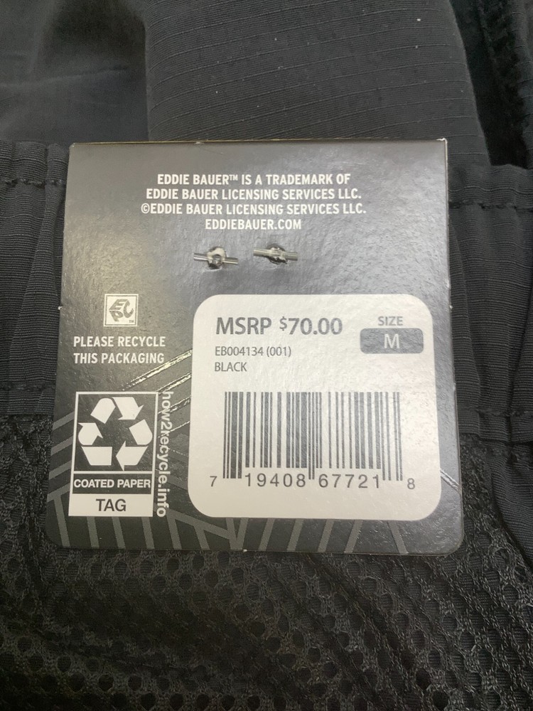 Eddie Bauer Men's Ripstop Tech Pull On Short, Medium, Black, Free Shipping!!!