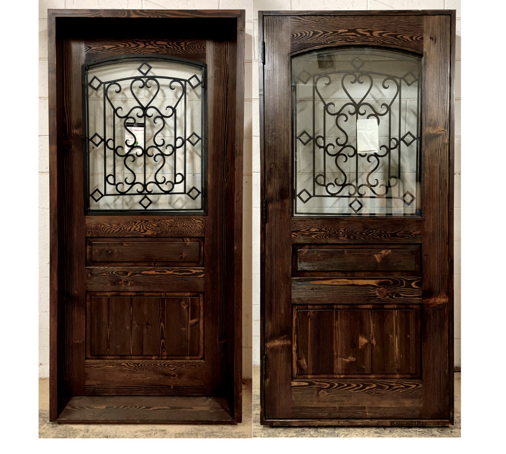 Rustic solid reclaimed lumber door you choose size/glass decorative iron prehung