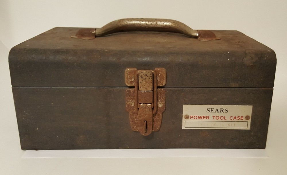 Vintage Sears Metal Power Tool Case w Handle -1801 Drill Kit Case Only-Rusted