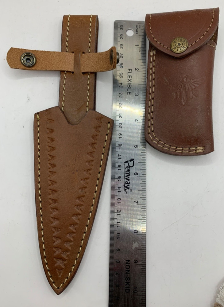 2 Leather Knife Sheaths Decorative Handtooling Brown Belt Loop