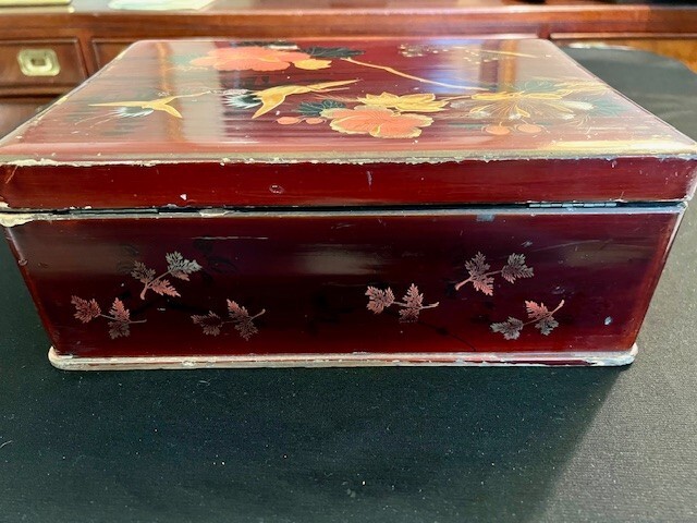 Antique Asian Lacquered Lidded Box- Large