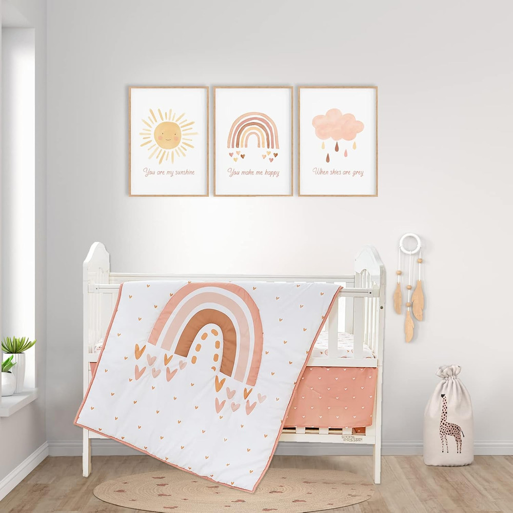 3 Piece Rainbow Boho Crib Bedding Set - Standard Size Nursery Bedding for Boys a