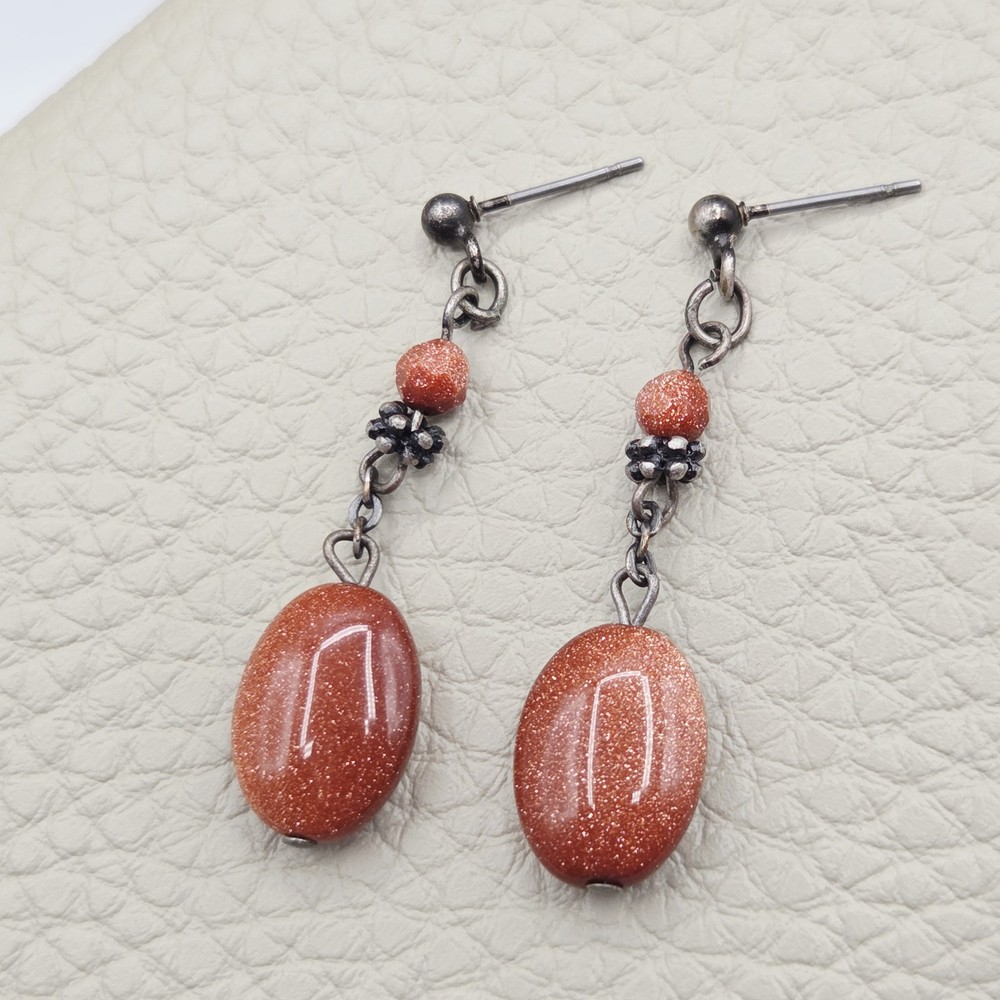 Goldstone Statement Pendant Necklace Earring Set Sparkle Beaded Boho