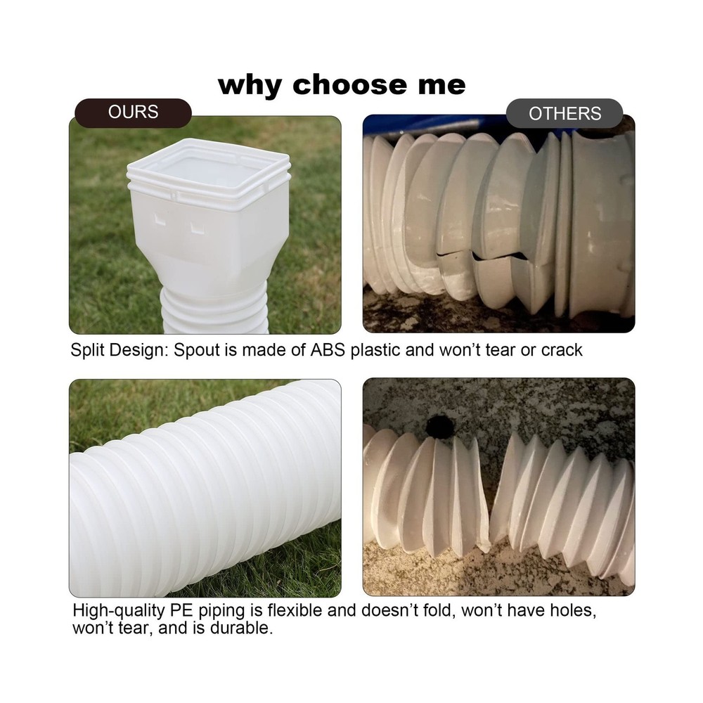 White-2pack Rain Gutter Downspout Extensions Flexible, Drain Downspout Extend...
