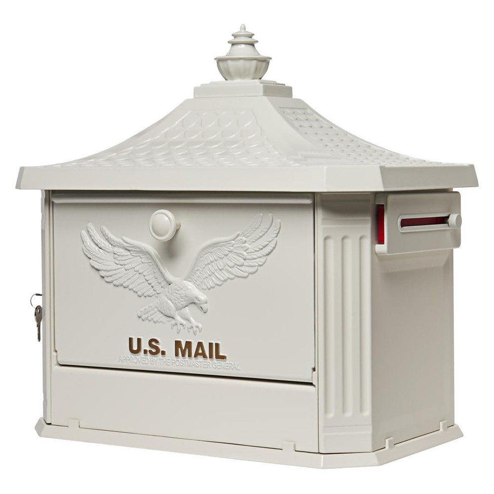Secure Locking Aluminum Mailbox - USPS Approved Post Mount, White Large Curbside