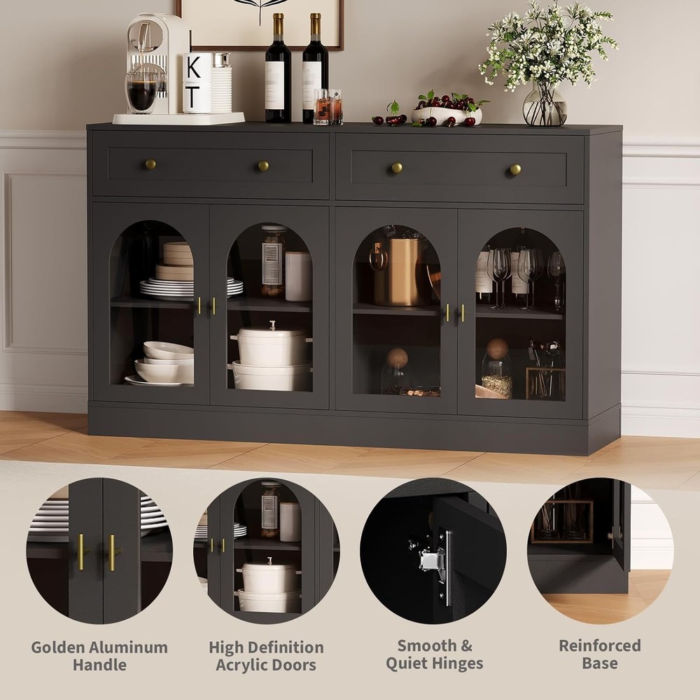 Modern 55" Sideboard Buffet Cabinet – Doors, Storage Drawers, Adjustable Shelves