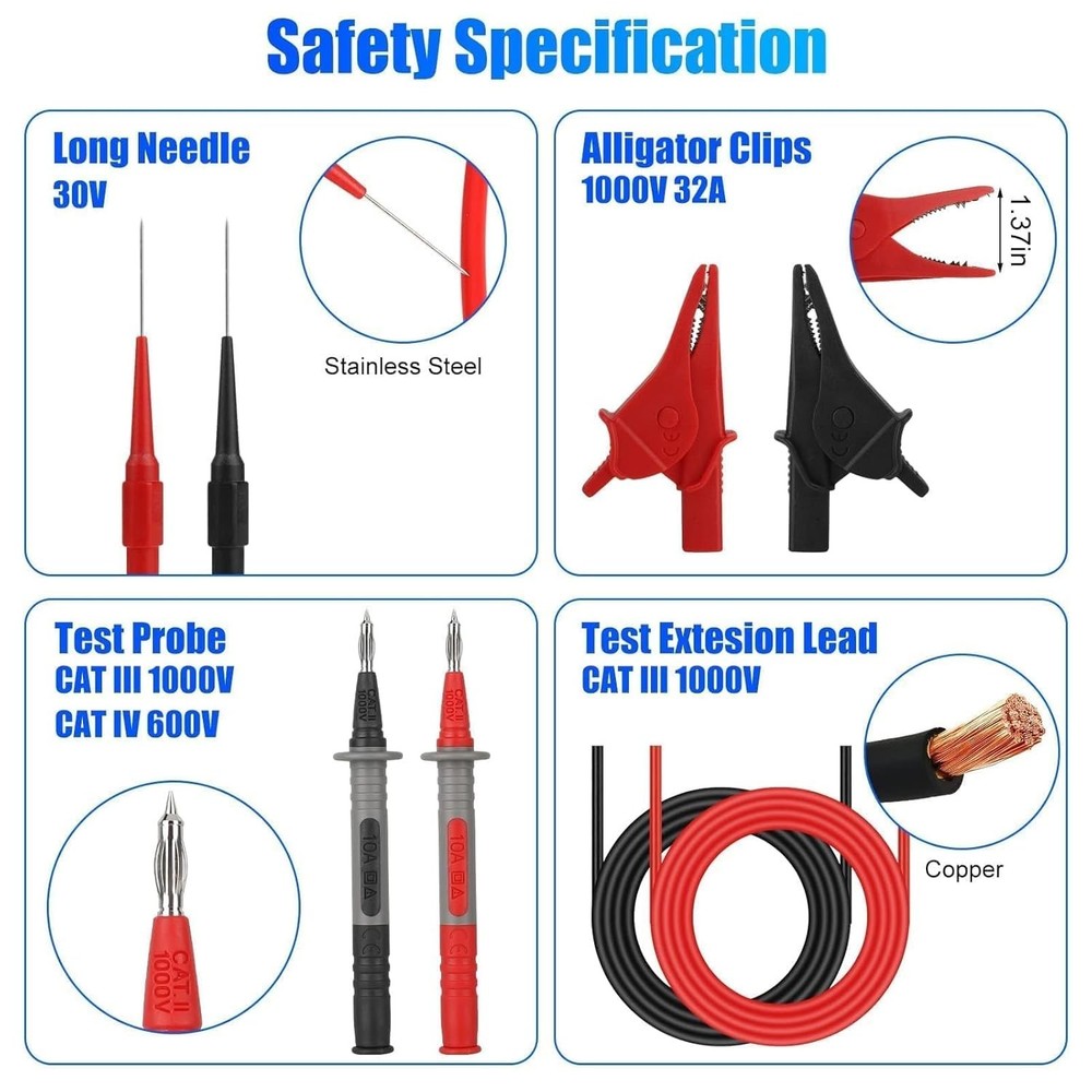 25PCS Multimeter Leads Kit with Replaceable Wire Piercing Probes, Alligator ...