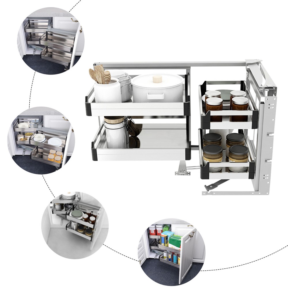 2 Tier Kitchen Blind Corner Basket Storage Organizer Soft Close Pull Out Cabinet