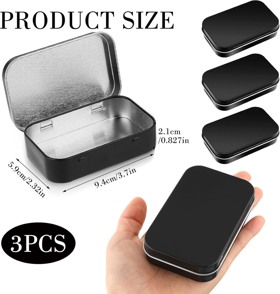 3Pcs Rectangular Small Tins with Lids Tin Boxes Tins Container Metal Empty Hinge