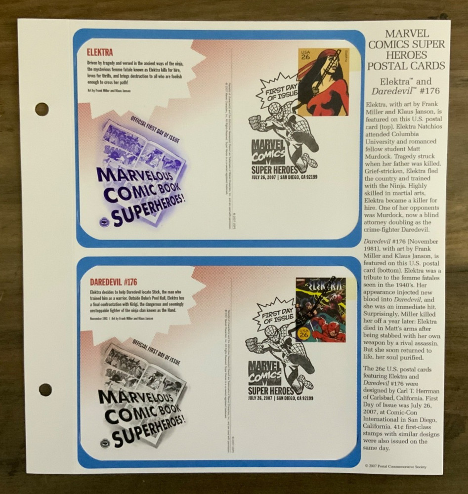 2007 First Day Issue -Post Cards. Marvel Super Hero’s (20 post cards)