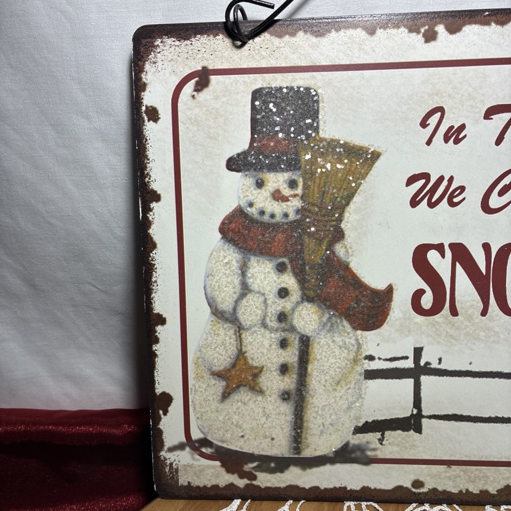 Rustic Christmas Tin Hanging Wall Snowman
