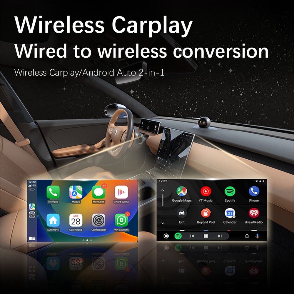2in1 Wired to Wireless CarPlay Adapter Android Auto Adapter Wi-Fi Plug & Play #