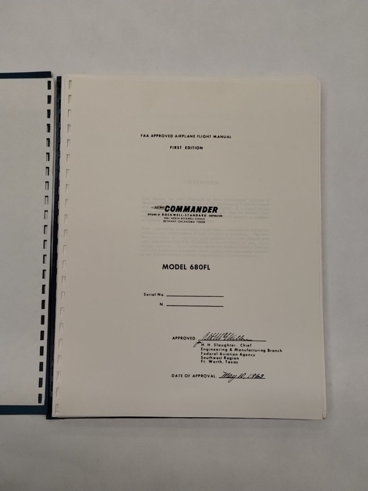Grand Commander 1968 Model 680FL Flight Manual-Original