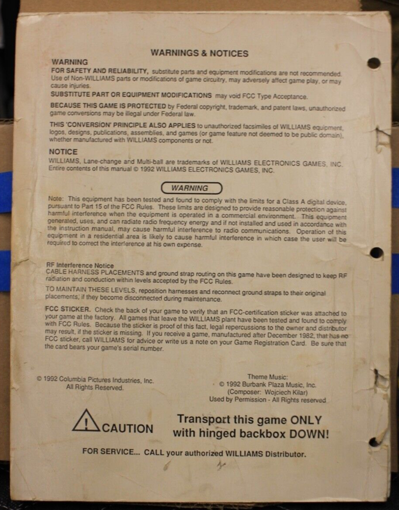 Bram Strokers Dracula Pinball Operations Manual - Williams