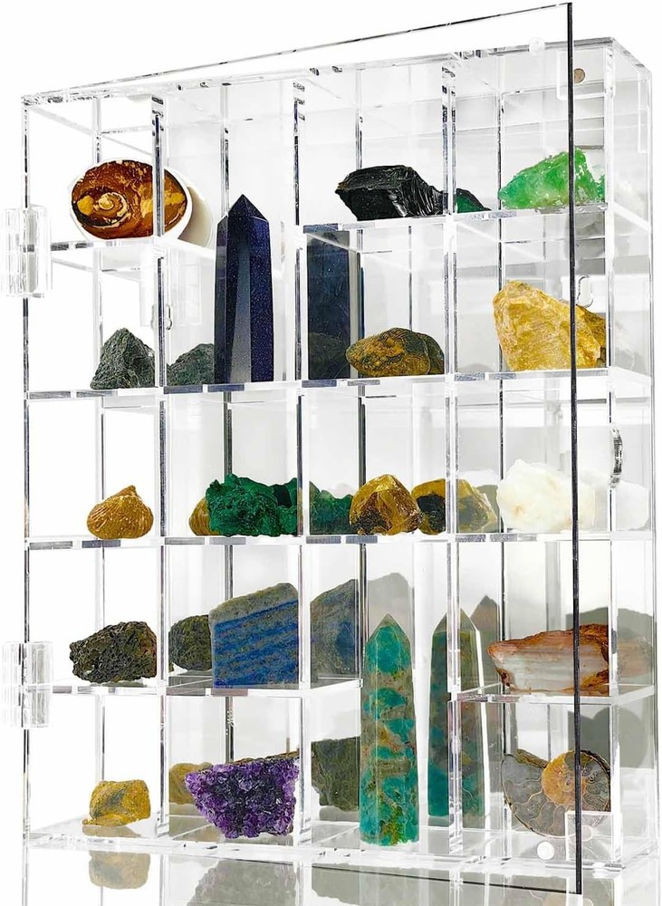 Acrylic Display Case Adjustable Clear Rock Display Case Shadow Box with Shelves
