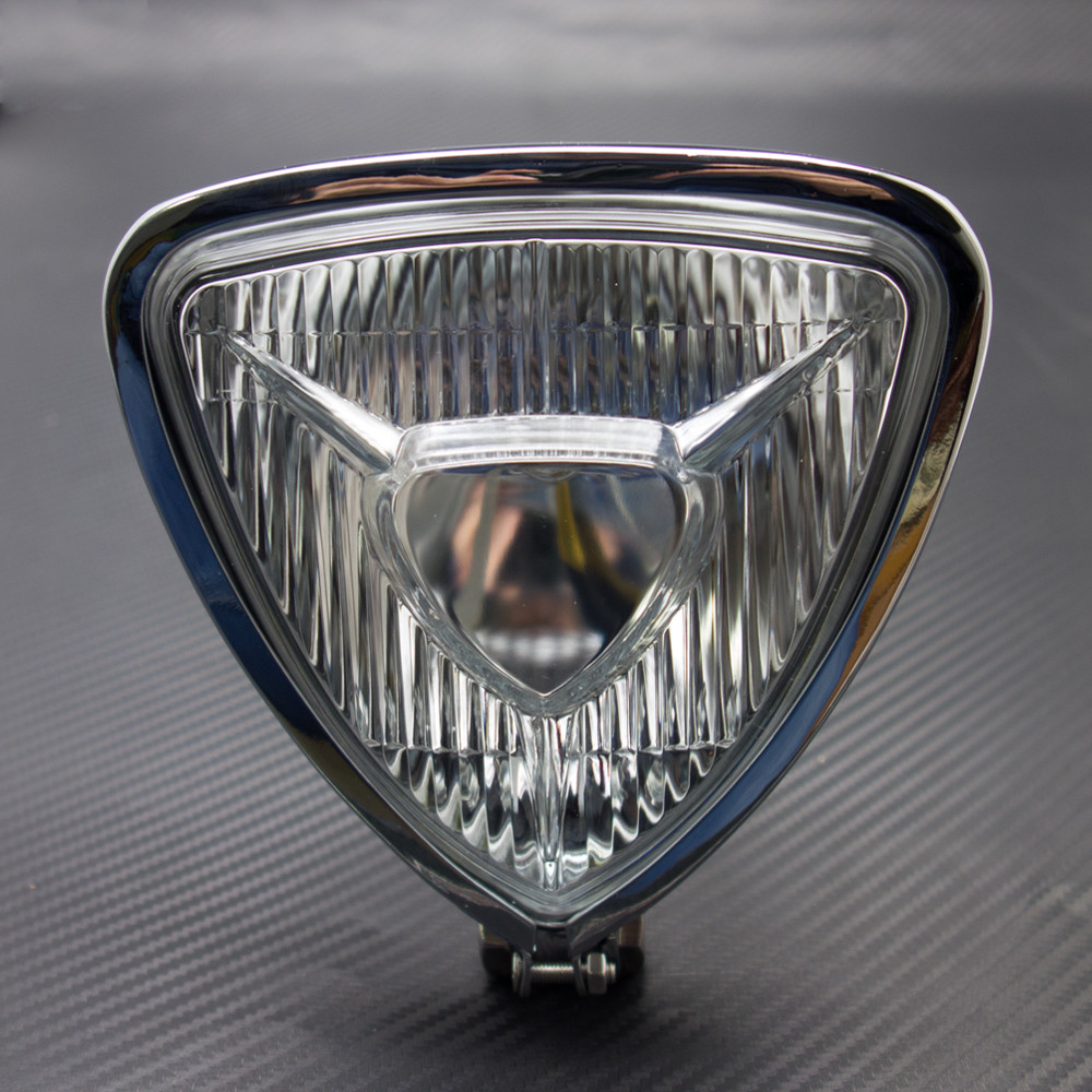 Chrome Motorcycle Triangle Headlight Lamp Flat Back For Harley Honda Suzuki