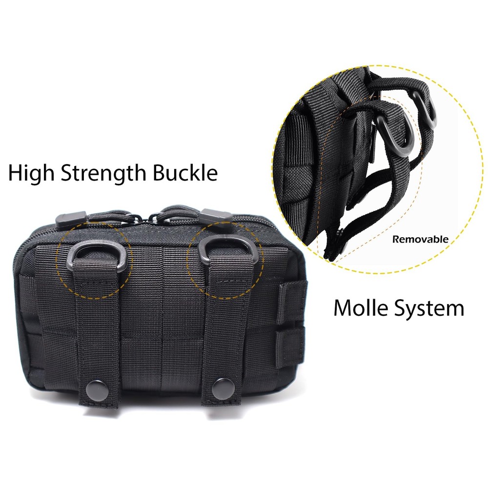 Tactical Molle Admin Pouch Compact Utility EDC Tool Bag with Shoulder Black