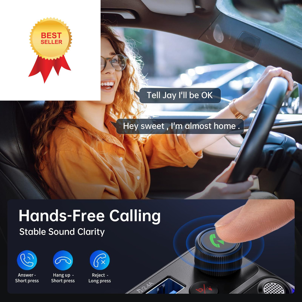 Syncwire Bluetooth 5.4 FM Transmitter Car Adapter 42W [Light Small, Black