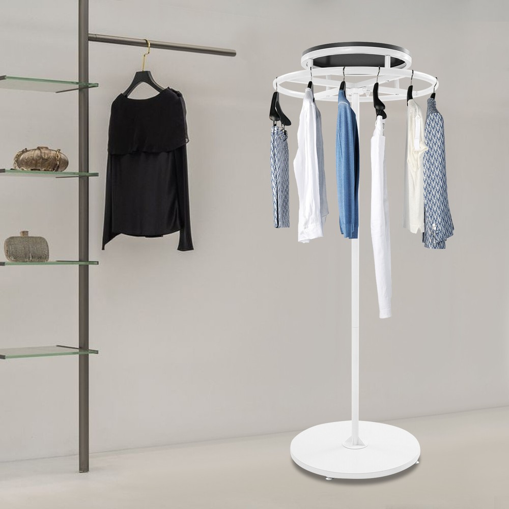 Round Clothing Rack, Clothes Display Rack, Rotatable Garment Rack White
