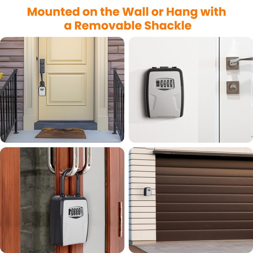 Portable Key Lock Box Wall Mount Weatherproof Resettable Code Gray