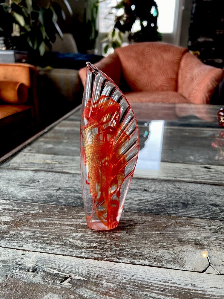 Small Unique Orange Fire Glass Ornament