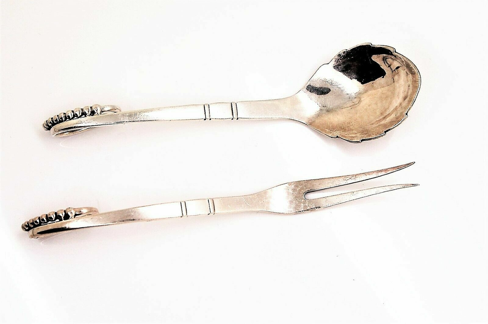 VINTAGE ANTIQUE GEORGE JENSEN STERLING SILVER FORK SPOON SET