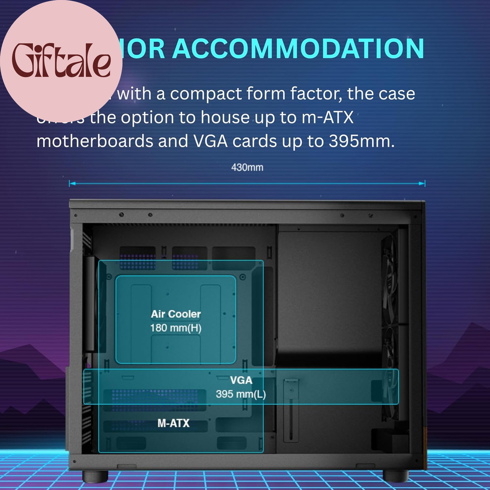 Micro-Tower Gaming Case, Walnut Front Panel& Side Tempered Glass, 3×120Mm Prebui