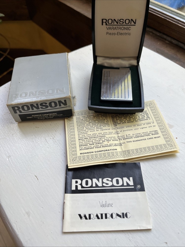 RONSON VARATRONIC Piezo-Electric Silver Engine Turned Lighter Made W. Germany