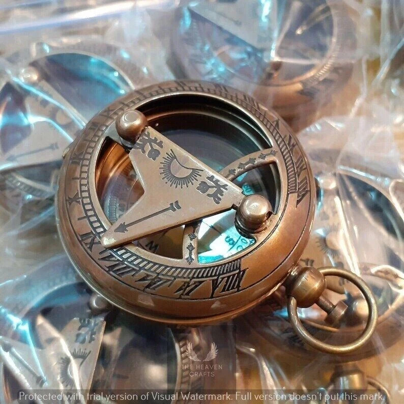 Push Button Antique Brass Sundial Compass Marine Gift items