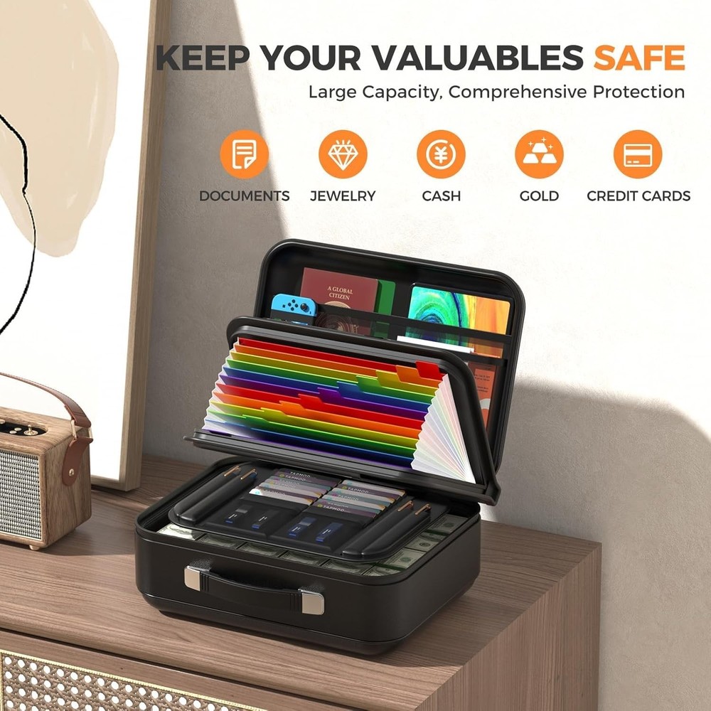 Durable Fireproof Document Case with Multi-Compartment Storage & Locking System