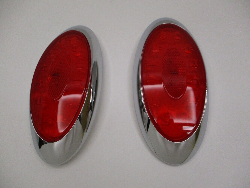 8" Reflex Oval Red LED RV Camper Trailer Turn Brake Tail Lights / Chrome Trim