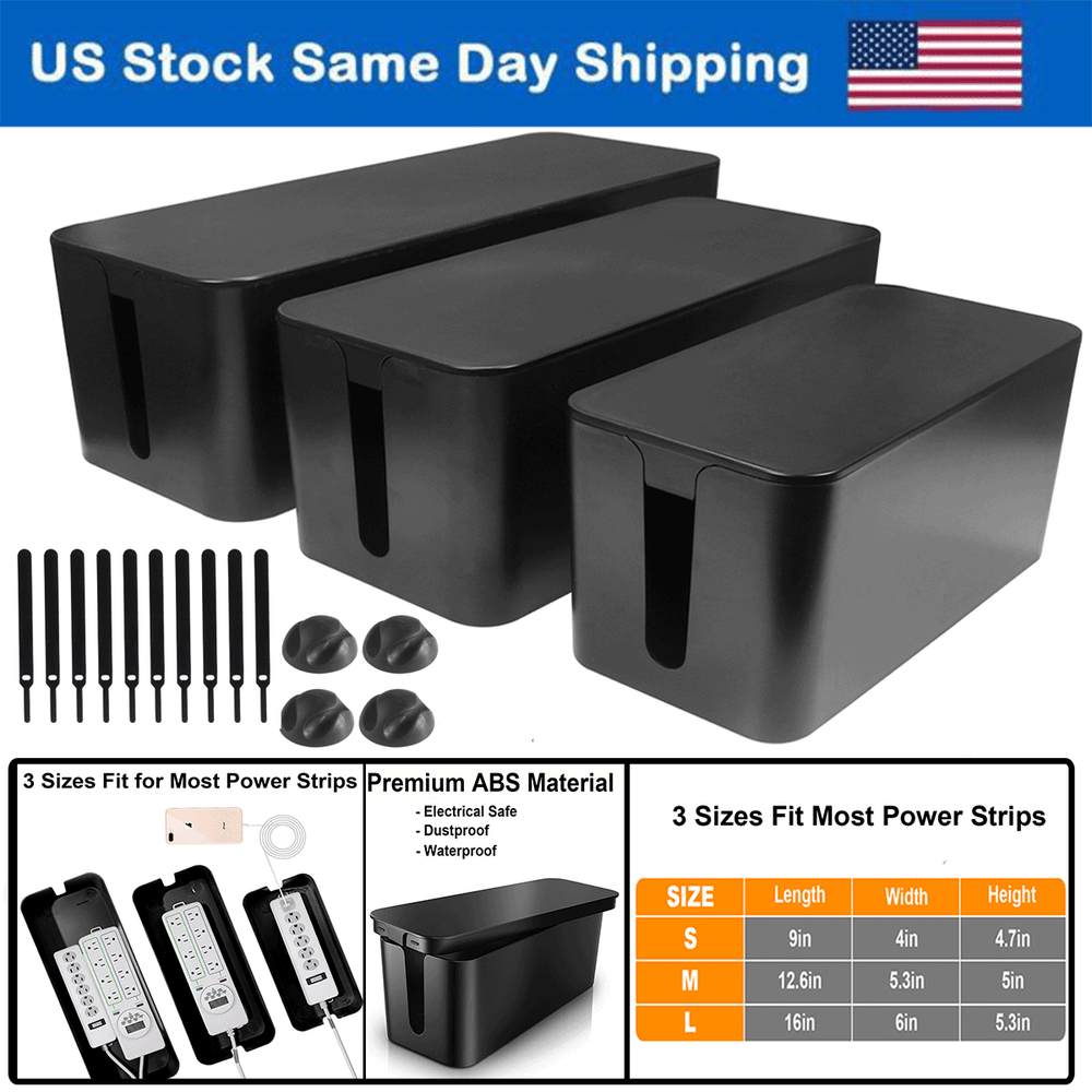 Cables Management Storage Box Set 3 Size Power Strips Cable Socket Organizer Box