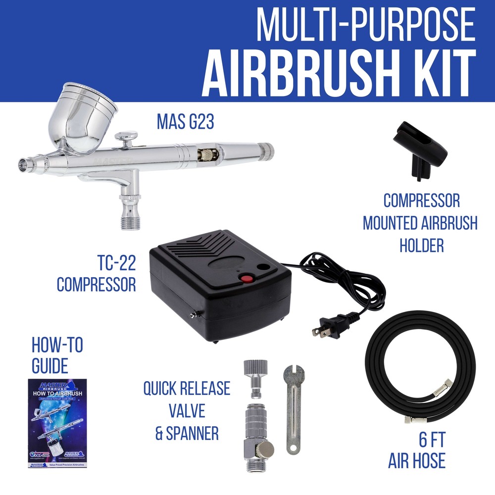 Master G23 Gravity Feed Airbrush Kit Mini Air Compressor, Hobby Craft Art Cake