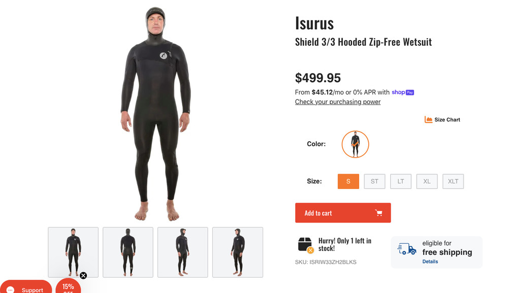 Isurus Evade 3/3 Zipfree Wetsuit Men’s Size Medium 3.3 mm