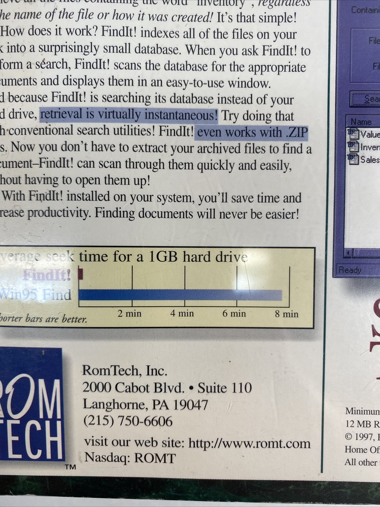 FindIt! Rom Tech Software Home Office Help Windows 95 Find Documents PC Vintage