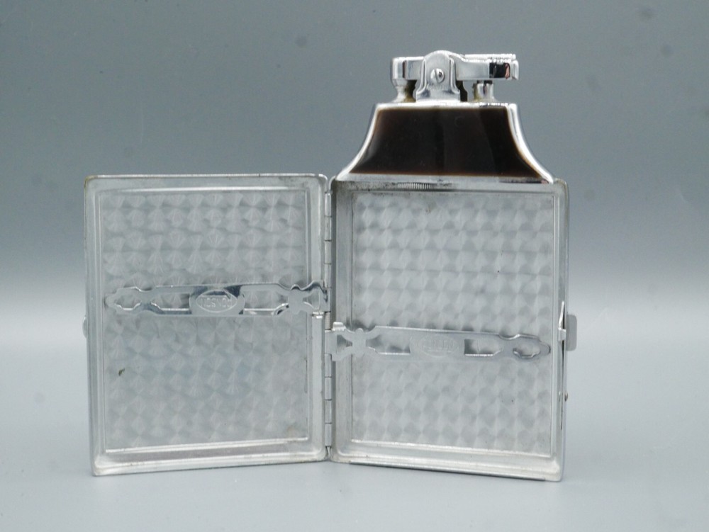 Vintage Ronson Cigarette Case Lighter Brown Enamel Silver