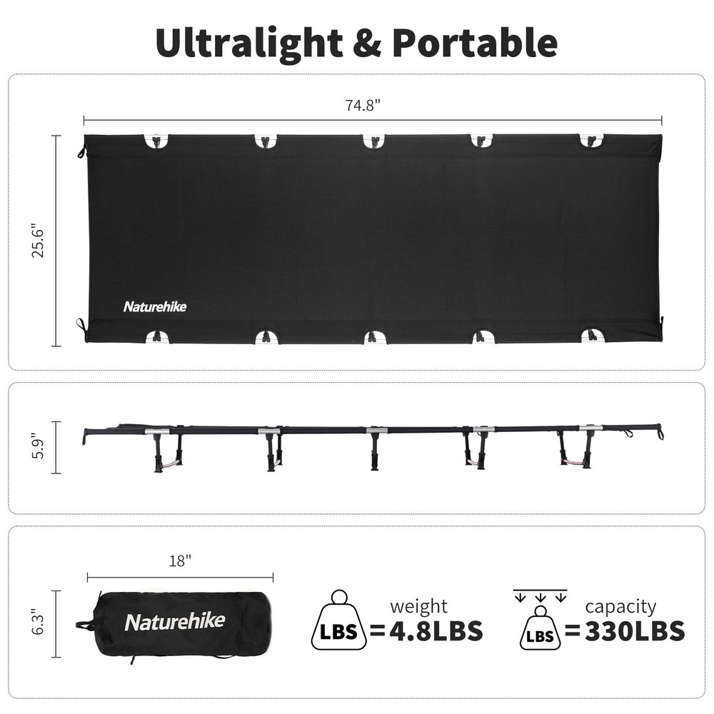 Ultralight Camping Cot, Easy to Assemble Folding Tent Cot, Compact & Protable...