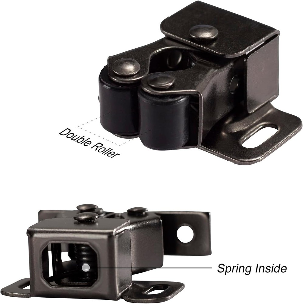 8 PCS Cabinet Latch Double Roller Catch Hardware for Cupboard BlackNickel