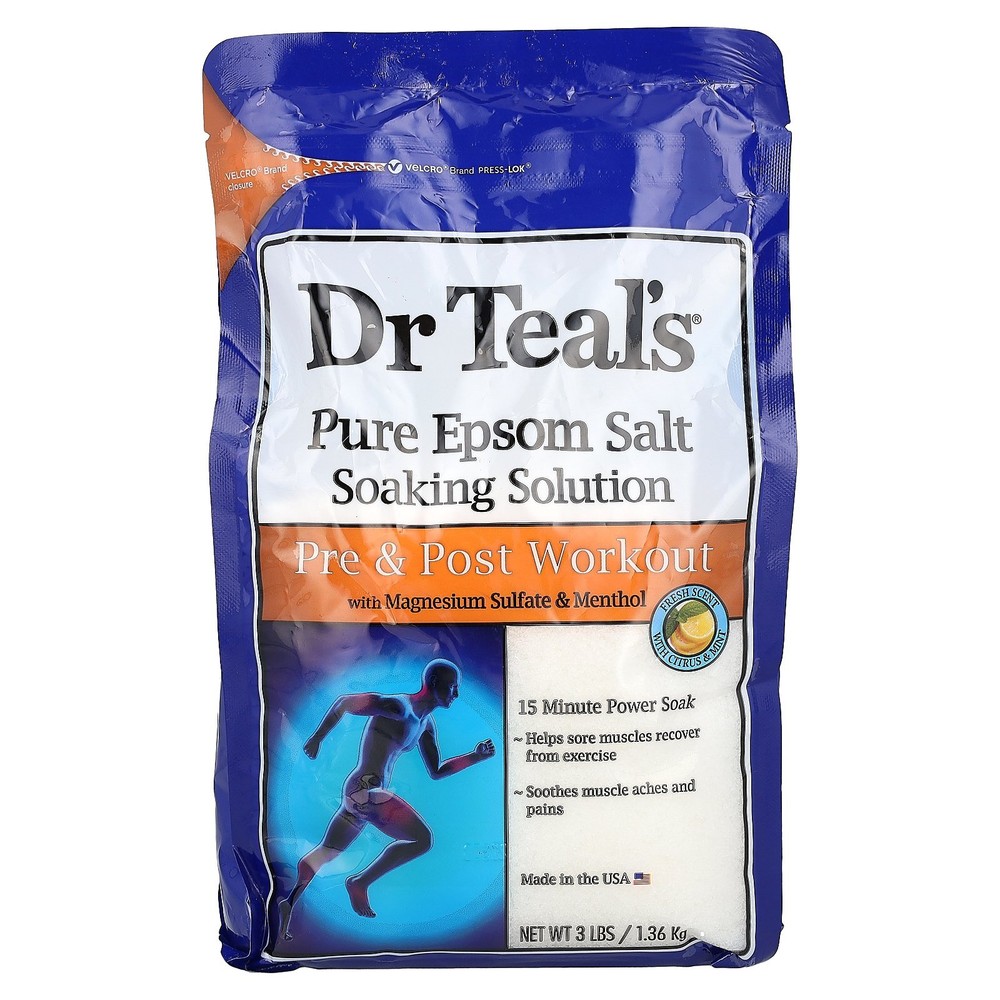 Pure Epsom Salt Soaking Solution, Pre & Post Workout, Citrus & Mint, 3 lbs (1.36