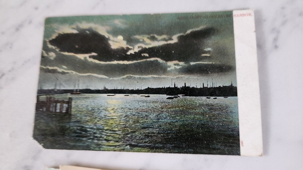 vtg  POSTCARD  canceled postmark 1905  "MOONLIGHT GLOUCESTER HARBOR" MASS.