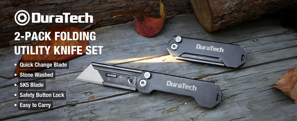 DURATECH Folding Pocket Utility Knife Set 2-Pack Stone Washed Quick Change Blade