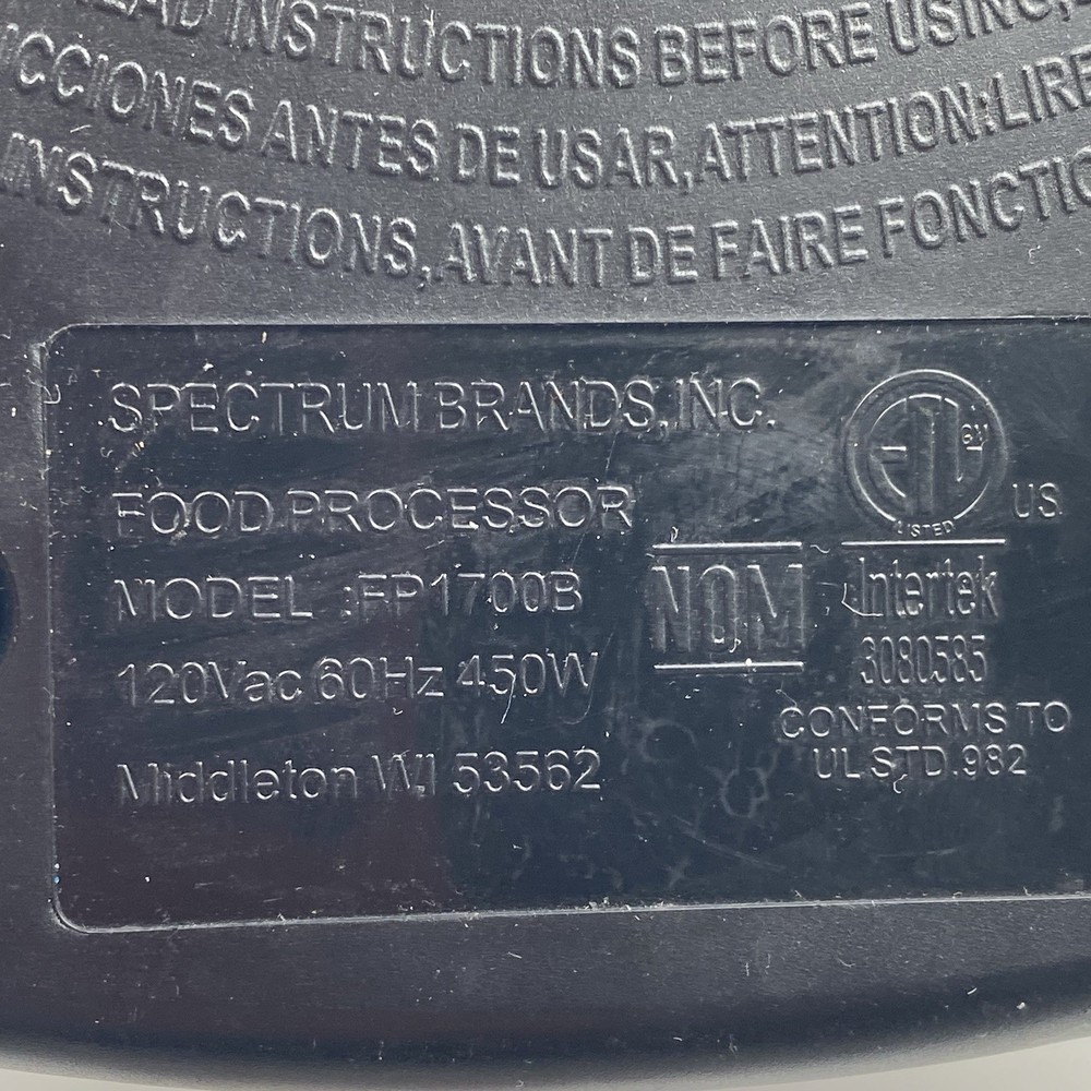 Black & Decker 8-Cup Food Processor FP1700B *BASE ONLY* *TESTED & WORKING*