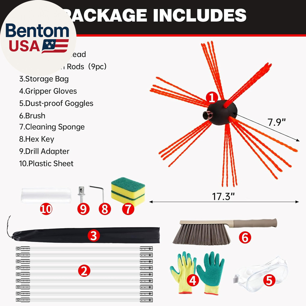 30 Feet Chimney Sweep Kit, Chrome Button Locking System, Chimney Cleaning Kit, C