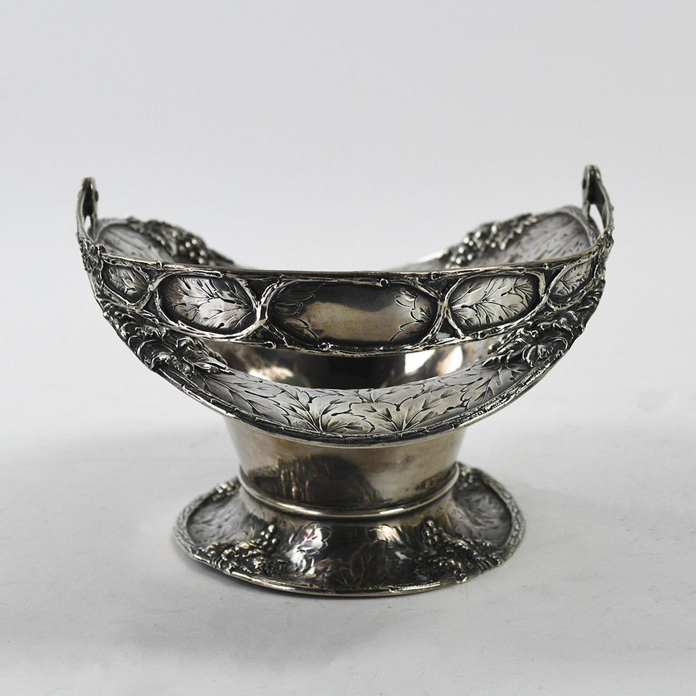 Sterling Silver Oval Fruit Bowl w/ Handle 19.03ozt