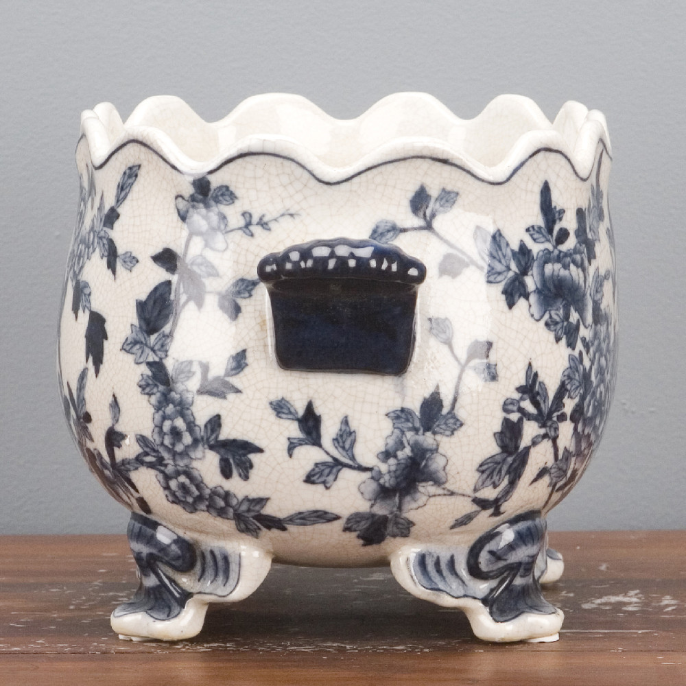 New PORCELAIN BLUE BIRD BLUE & WHITE PLANTER